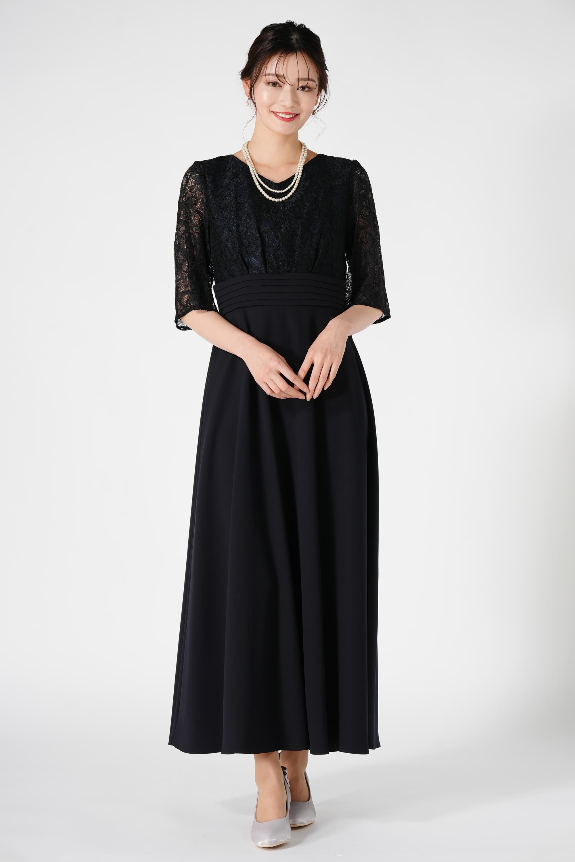 フォーマルドレス60代 ミモレ丈 50代 結婚式 親族 母親 ロングドレス 服装 ドレス フォーマルワンピース ワンピース パーティードレス 顔合わせ黒 ワンピース