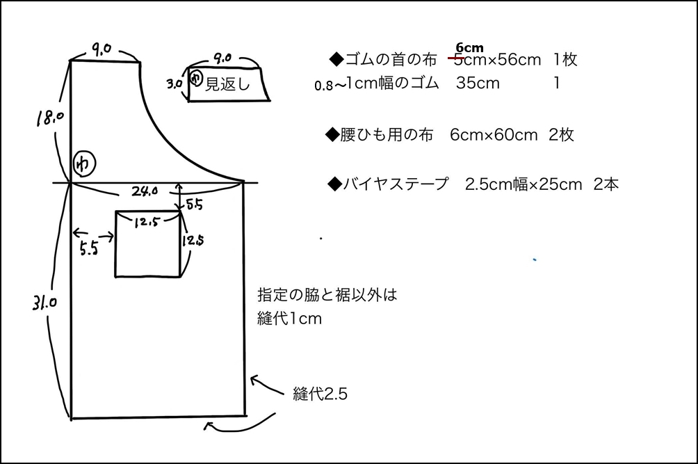 エプロン 型紙 パターン 子供服 かわいい 簡単縫い代付き 子供用エプロンの型紙商用利用可