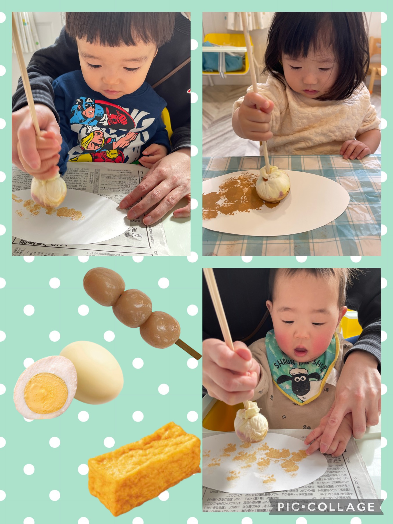 🍢✂️🍢✂️🍢✂️🍢✂️ 幼児クラスではさむ〜い冬に食べたくなる “おでん”をみんなで作りました❗️メニューはちくわ、ゴボ天、三色だんこ、こんにゃく✨ 様々な材料を使って、本物さながらなおでんが完成しましたよ☺️ 製作中も、おでんの好きな具の話で盛り上がり