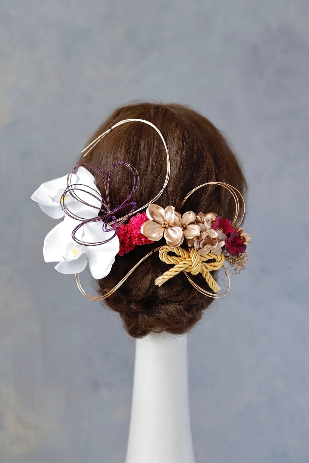 P35 赤 胡蝶蘭 水引アレンジ 和玉 ドライフラワー 髪飾り 成人式 卒業式