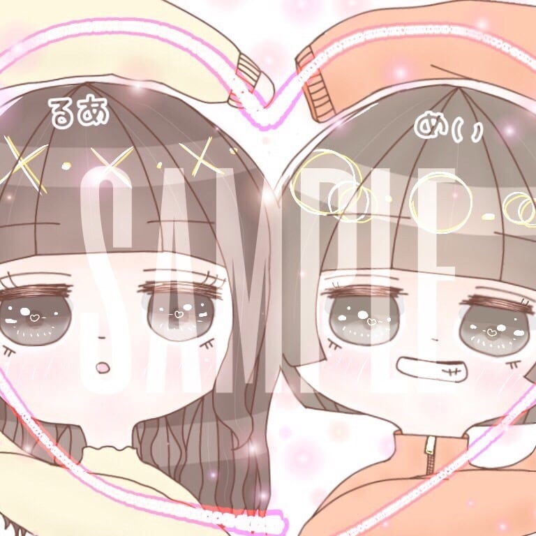 PAIR👱♀️👩 イラストアイコンアニメなかよし半目キャラクターペア夏ツーショット友達cartoonkawaiiart