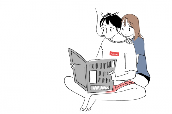 寄り添い夢見る寝るカップルイラスト・フリー素材なら「シンテリ」