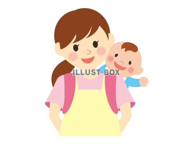 赤ちゃんをおんぶ紐でおんぶしている女性のイラスト - 無料イラストのIMT 商用OK、加工OK