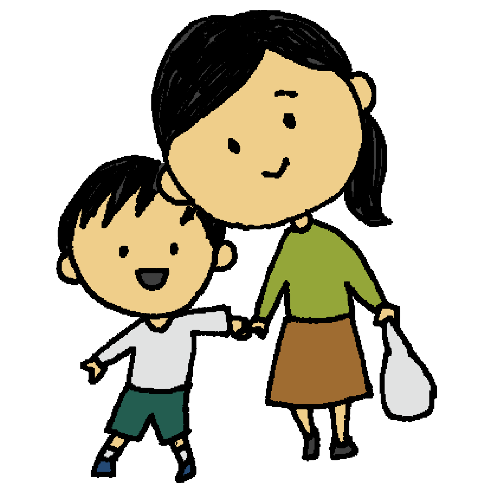 手をつないで散歩する親子のイラスト素材FYI01640109ストックフォトの Qlean Market キュリンマーケット