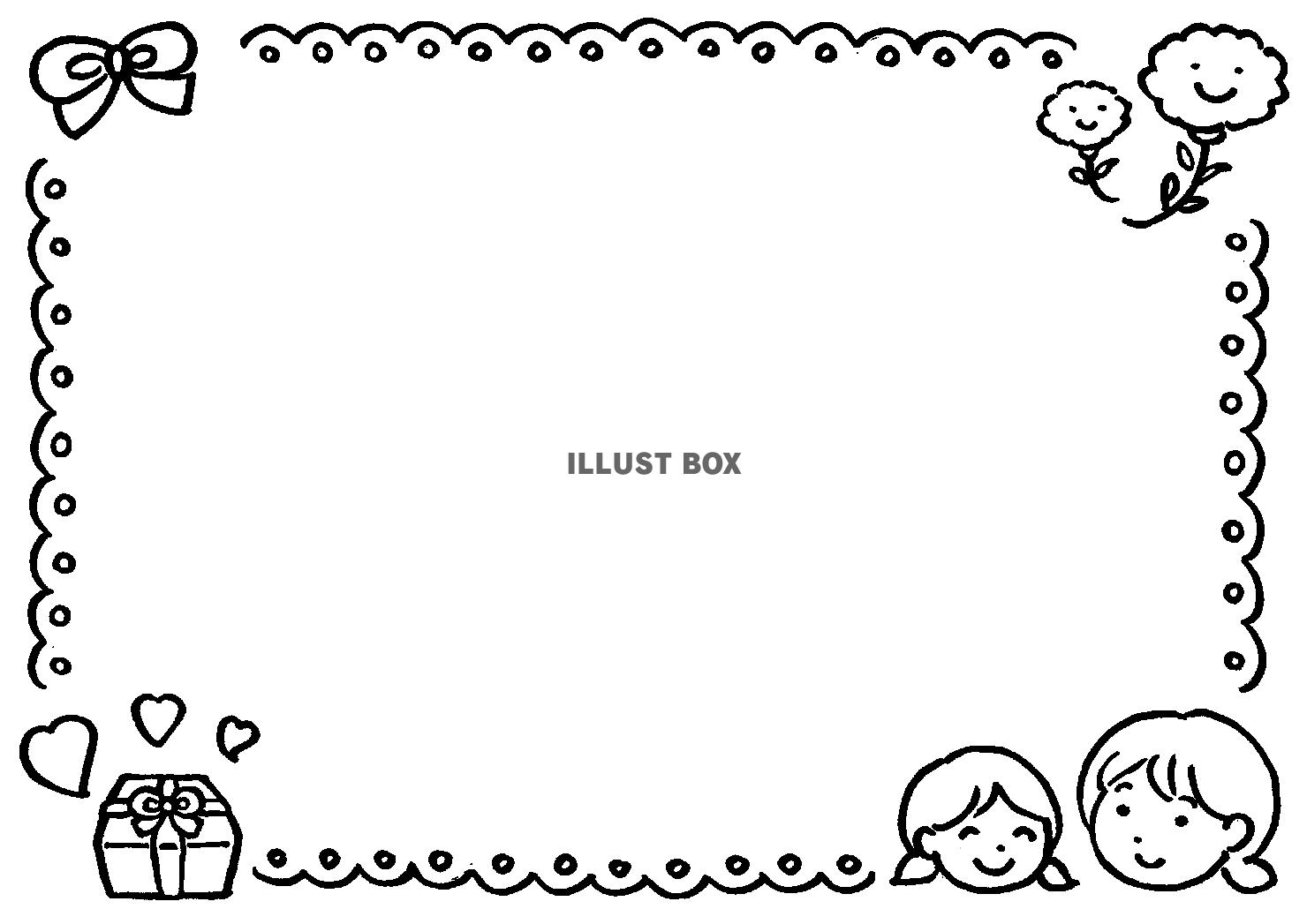 母の日・プレゼントを持つ子供たちのもこもこフレーム飾り枠イラスト無料イラスト かわいいフリー素材集 フレームぽけっと