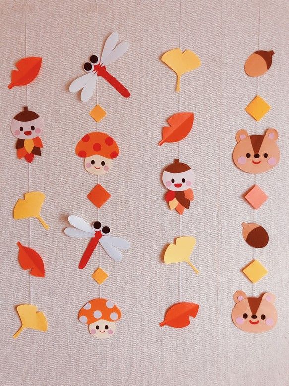 壁面吊るし飾りガーランド両面秋9月どんぐり落ち葉幼稚園保育園