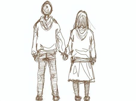 カップル 後ろ姿イラスト無料イラスト・フリー素材なら「イラストAC」
