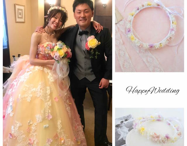 花かんむり♡ピンクメイン♡かすみ草ミックス 春色弾むカラフルリースブーケ*