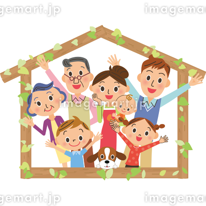 三世代家族と犬とマイホーム 三世帯家族と二世帯住宅のイラスト素材FYI01663907ストックフォトの QleanMarket キュリンマーケット