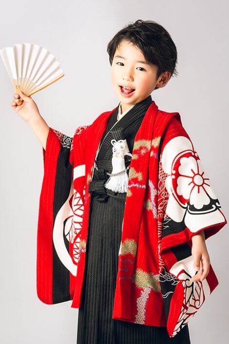 ピンク色×5歳男の子羽織袴七五三宅配レンタル・兄弟おそろい可