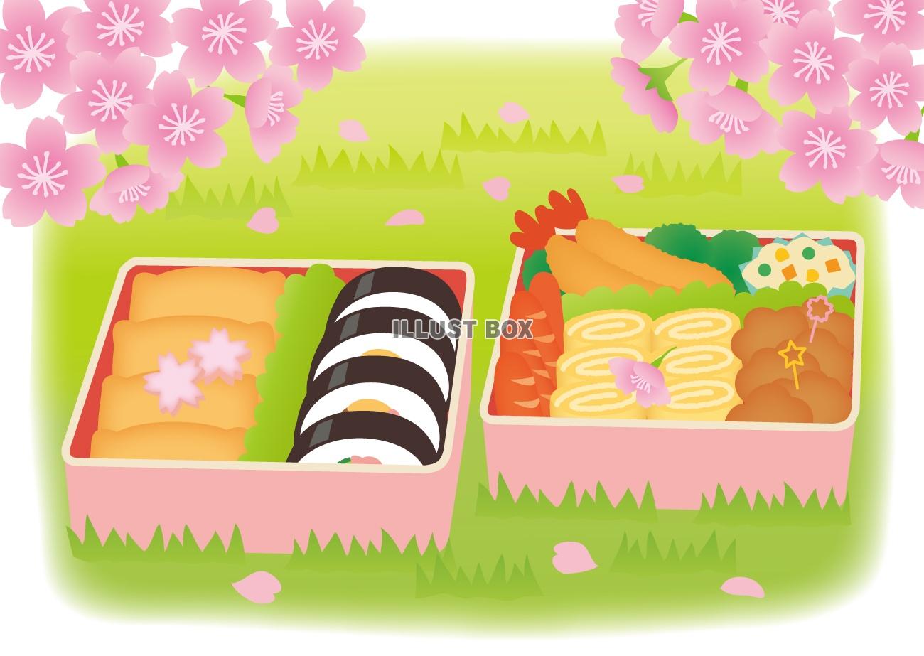 お花見の美味しそうなお弁当の無料イラスト 春42294素材Good
