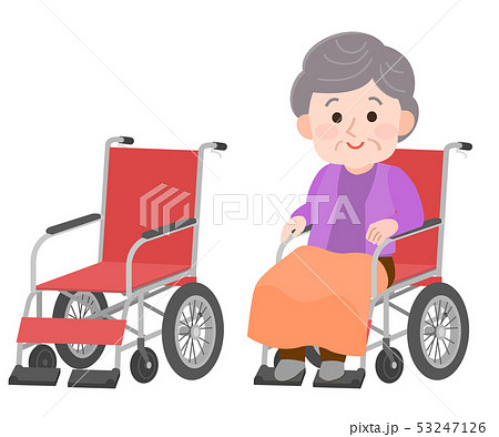 おじいちゃんの車椅子を押すおばあちゃんが介護で疲る無料イラスト 高齢者・老人50144素材Good