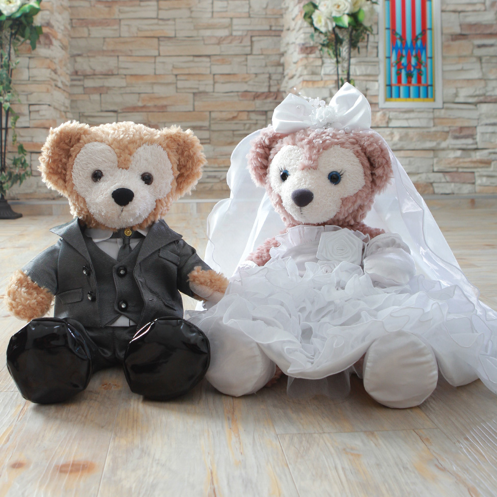 ぬいぐるみ&コスチューム ウェディングドール ダッフィー シェリーメイ 衣装 オリジナルハンドメイド ダッフィー&シェリーメイのウェディングベアコスチュームセット♪ウェディングドレス タキシード 白ぬいぐるみSサイズ用 衣装 服 着せ替え お着がえ ぬいぐるみ