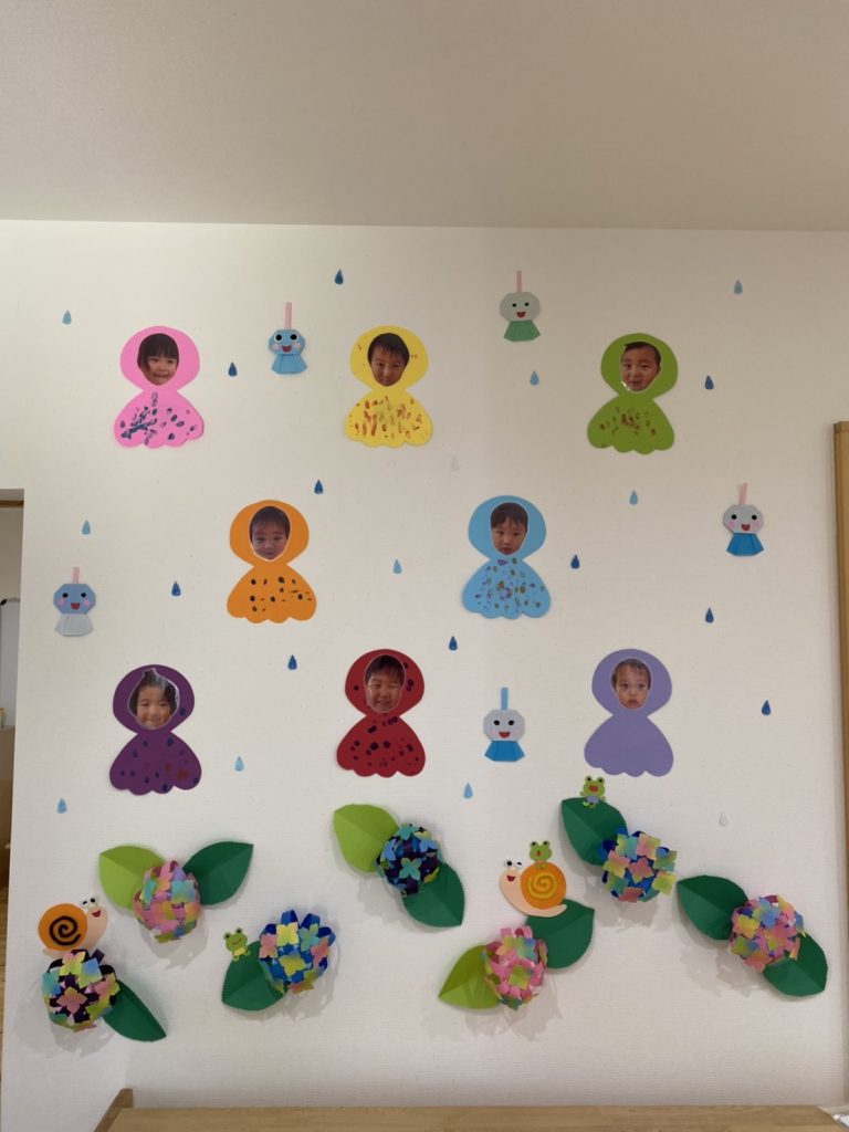 No.12 梅雨の壁面 あじさい てるてる坊主 傘 かえる 6月壁面 保育 施設 クラフト