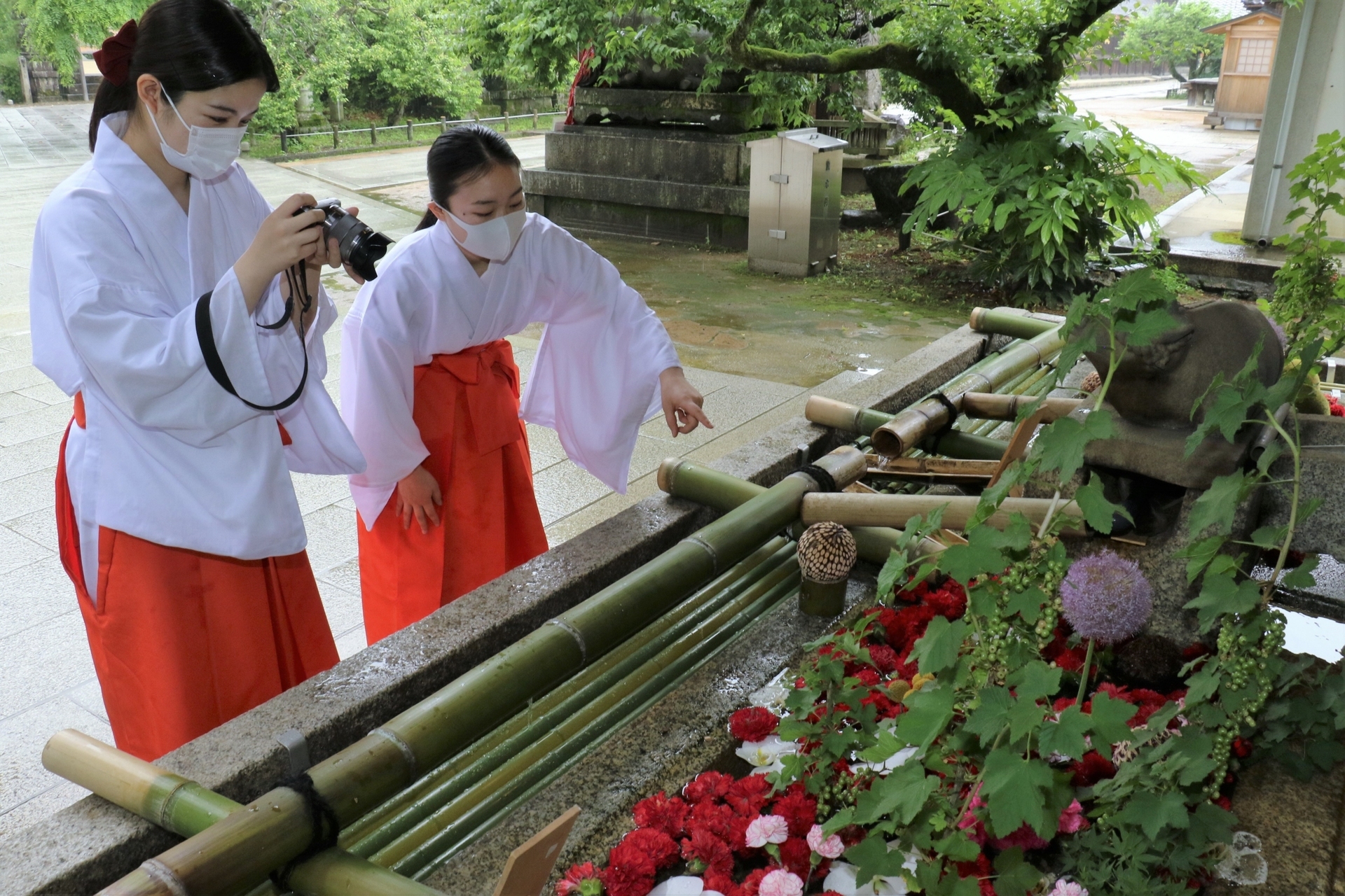 初詣に備え巫女110人が研修 京都・北野天満宮