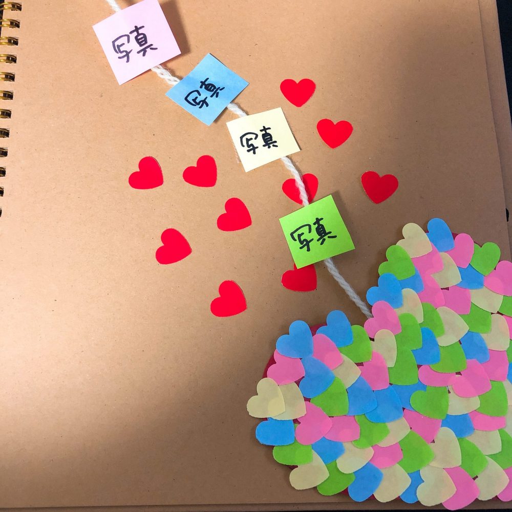 手作りアルバム 初心者さんにおすすめ！かんたん！のびるケーキとハートの風船のしかけ