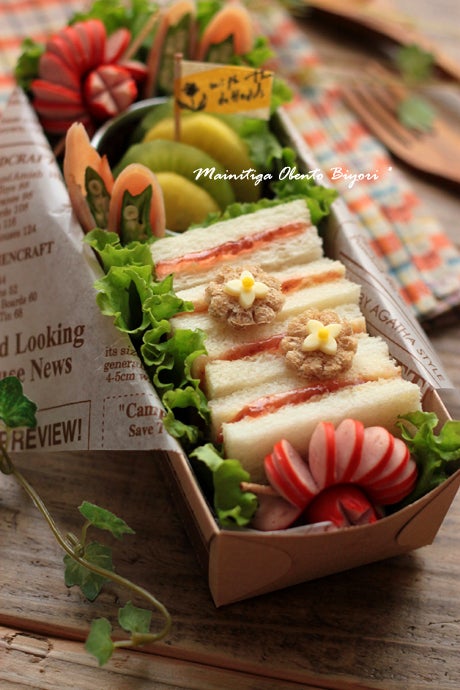 2018.6.18こどもべんとうメモ。クルクルサンドイッチ弁当。あさこ食堂