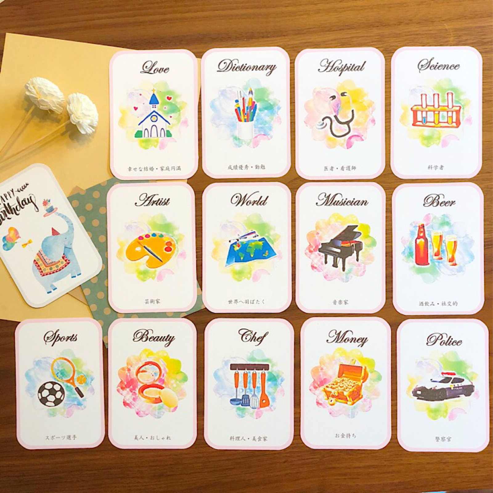 Himari&Ibuki&Emiri選び取りカード✨ ． えみりさんはコレだ！と決められず🎹、🌏、❤️とたくさん持ってきてくれた‼︎ ． 将来はどんな大人になるのかな ⁇ ．生後12ヶ月 1歳誕生日 3きょうだい選び取りカード選び取りカード手作り8月産まれ 女の子 第3