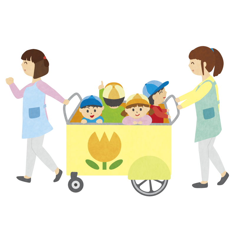 お散歩カートに乗せられる保育園児のくまのイラスト - ONWAイラスト