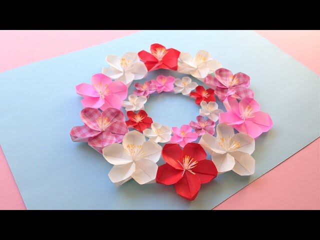 簡単 ひな祭り💕梅と椿の吊るし飾り✨ うぐいす付き グルーガン不要！花は縫わずにできます！冬の壁面飾り DIY How to make plumsand camellias. pom pom