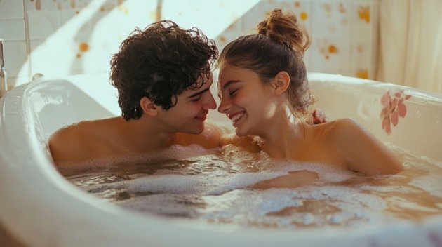 一緒にお風呂で男女、3 D のレンダリング。の写真素材・画像素材 Image 84436733