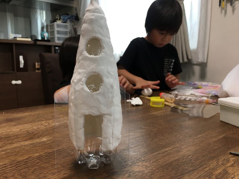 三段風車の 貯金箱ペットボトル工作自由工作簡単からくり夏休みかわいい