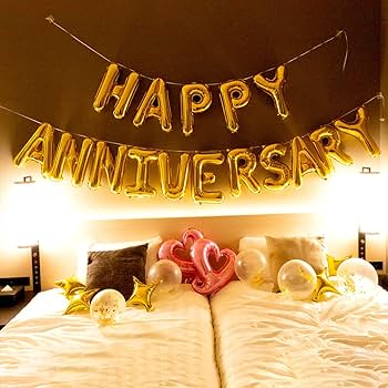 Amazonregalo アニバーサリー バルーン 記念日 飾り付け 飾り 文字 大人 カップル HAPPY ANNIVERSARY ホテル装飾 サプライズ デコレーション ゴールド風船・バルーンおもちゃ