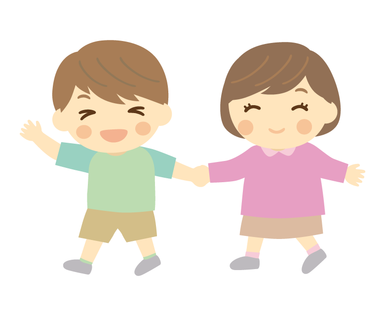 フリーイラスト手をつないで歩く防寒具姿の子供のカップルパブリックドメインQ：著作権フリー画像素材集
