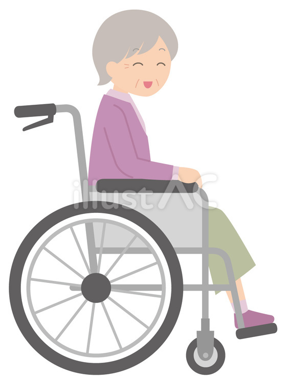 フリーイラストおばあさんが乗る車椅子を押して散歩に付き添う訪問介護員パブリックドメインQ：著作権フリー画像素材集