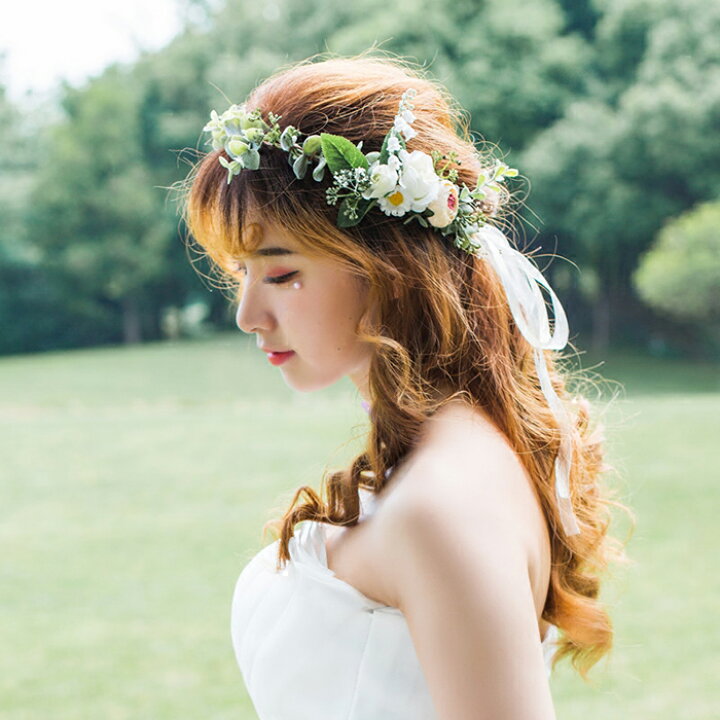 花冠 ウェディング フラワーベール フラワー花冠 結婚式 花嫁 ブライダル 花かんむり ティアラ 花カチューシャ ヘッドドレス ナチュラル 髪飾り造花ティアラ