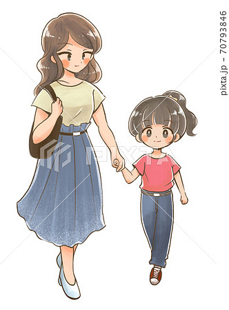 手つなぎジャンプの親子・家族イラスト