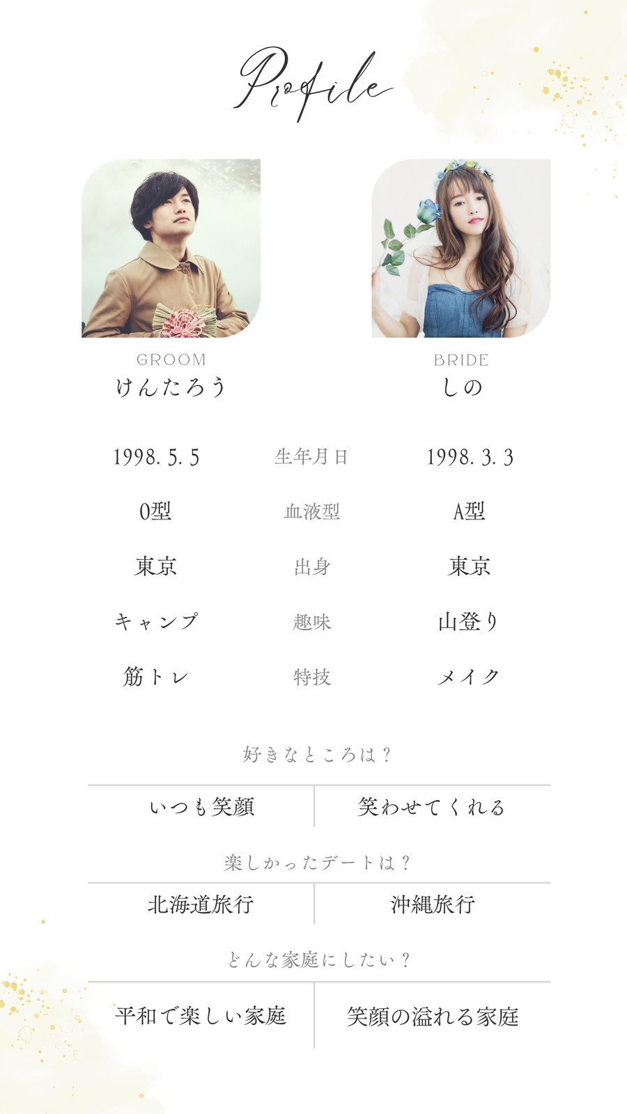 WEB招待状プロフィールのアイデアをご紹介 自己紹介文例つき！- おしゃれな結婚式小物が何でも揃う通販サイト ファルベ