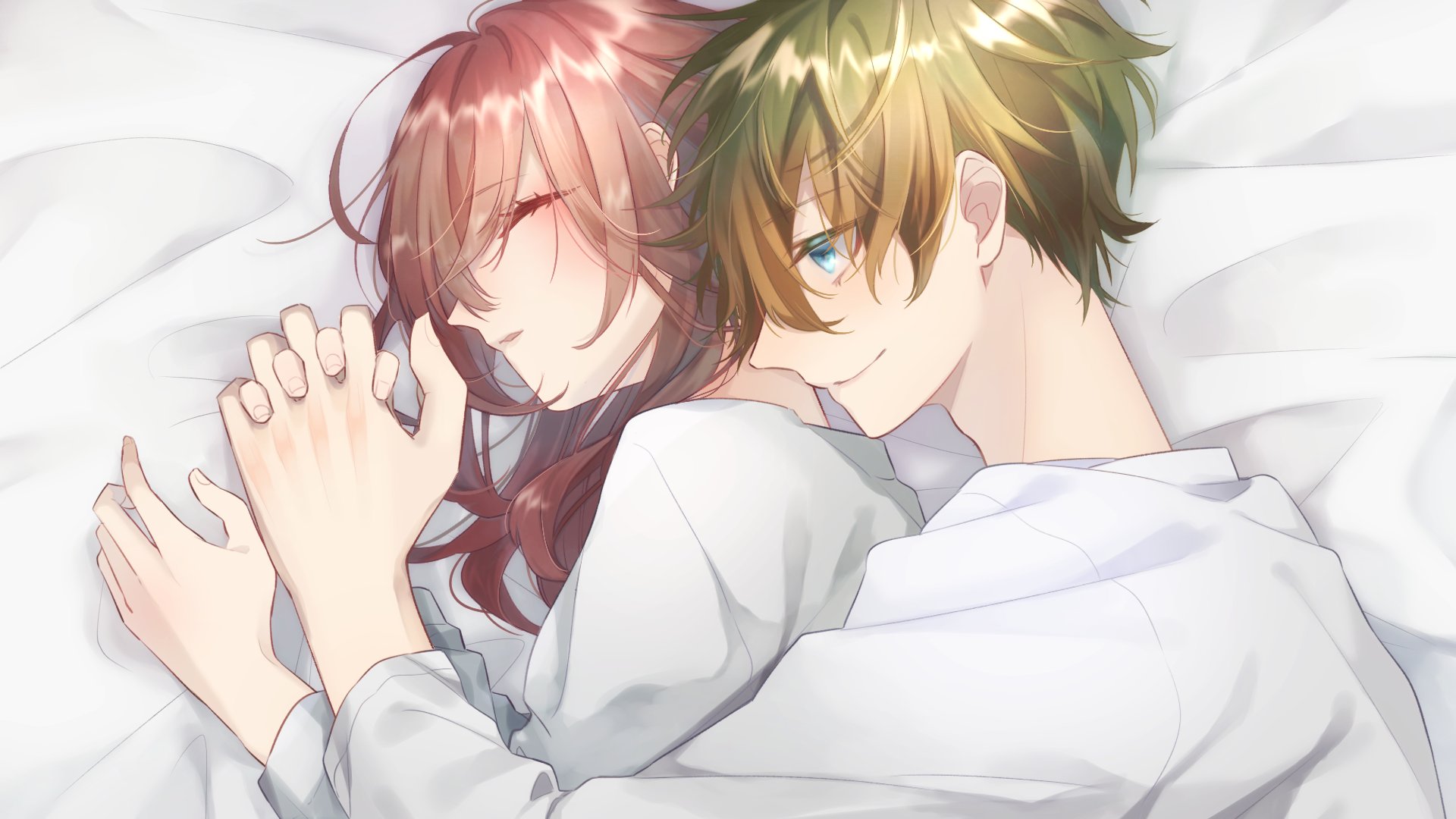 ベッドセットで一緒に寝る静かなカップルの恋人。眠っている既婚男性の女性、妻と夫の昼寝は、白い背景で隔離の異なるポーズのベクトル図を休ませますのイラスト素材・ベクターImage 164399827