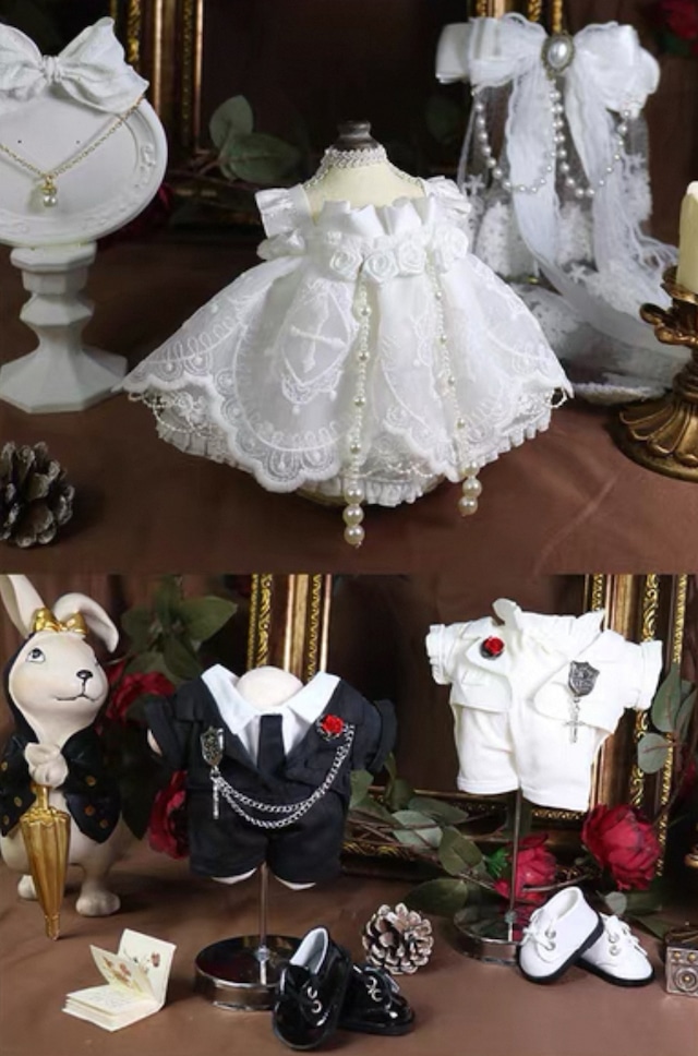 ぬいぐるみウェディングドレス 20cmぬいぐるみ服 ぬいぐるみ結婚式純白花嫁衣装 ぬいちゃん