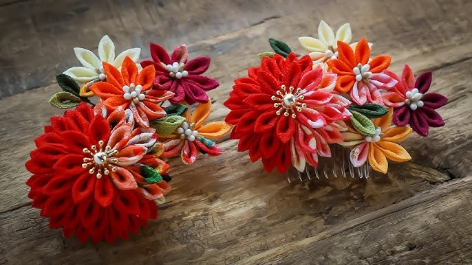 基本編 今年もまだ間に合う！七五三、成人式の髪飾り半くすの作り方 髪飾りの作り方初心者さん向け つまみ細工ちりめん細工 diyハンドメイドKanazashi tsumamizaiku