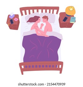 ベッドでたわむれる男女カップル イラスト素材7185812- フォトライブラリ