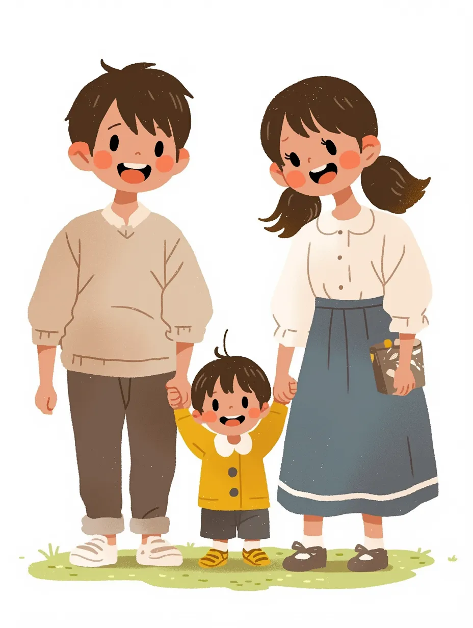 親子で手をつなぐ、あたたかな家族の時間イラスト・フリー素材なら「シンテリ」