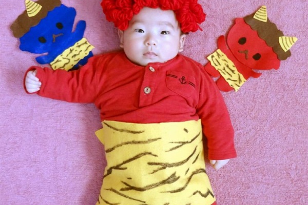 20210203 ◼️節分 トキト鬼編 ◼️ 子育て支援センターへ 節分のお昼寝アートと 足形アートを制作しました😊トキトは雷神になりきってます⚡️⚡️毛利ファミリー節分お昼寝アート寝相アート恵方巻き足形アート雷神ベビブにのろう ベビーブック