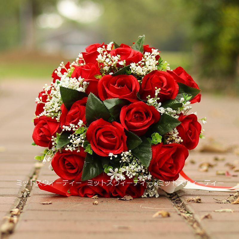 赤いバラの造花ブーケ、ブートニア ウエディング 結婚式