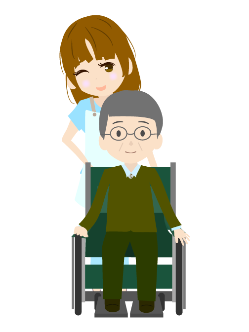 車椅子に乗ったおじいちゃんおばあちゃんイラスト