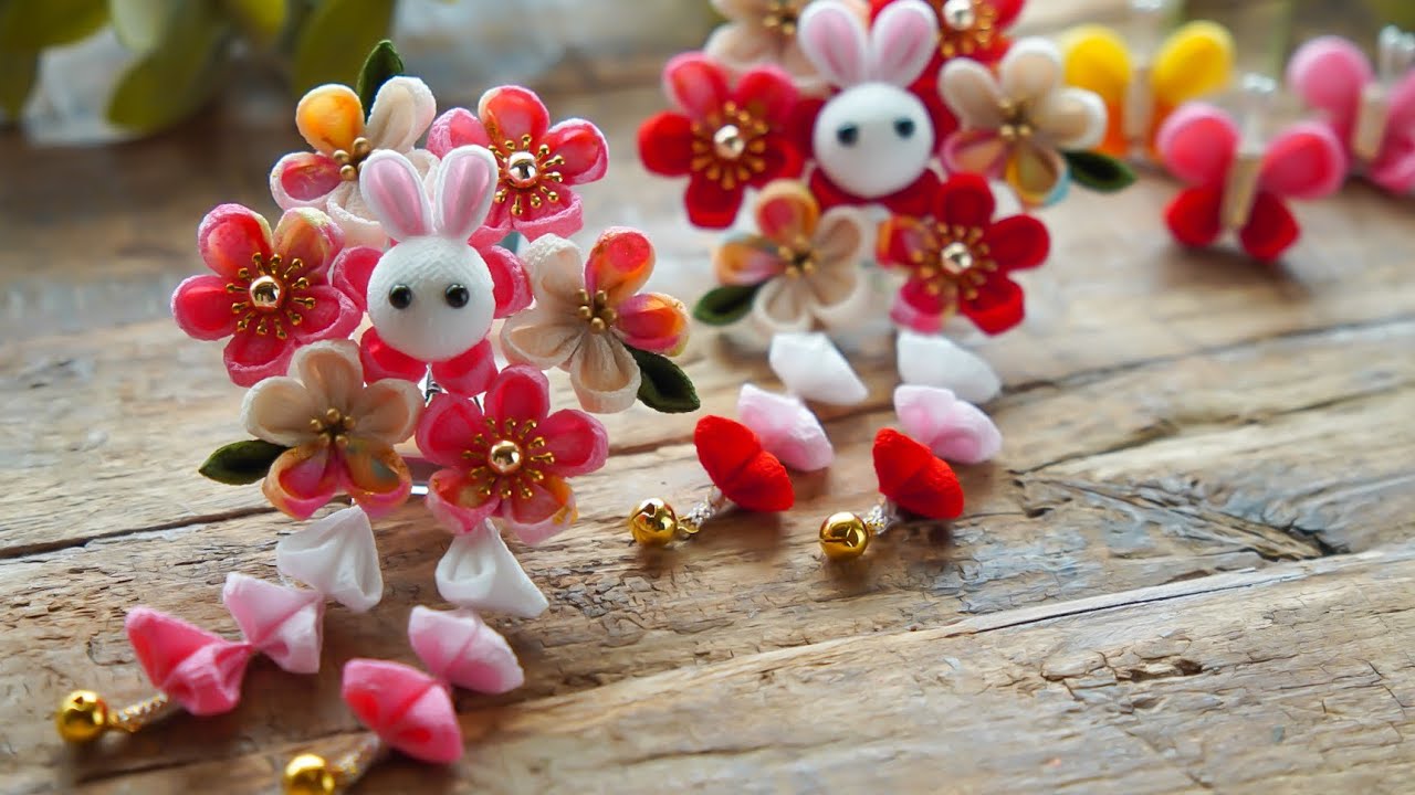 つまみ細工キット・はなやぎ髪飾り ピンク生地 和柄 和布 ちりめん手芸通販布がたり