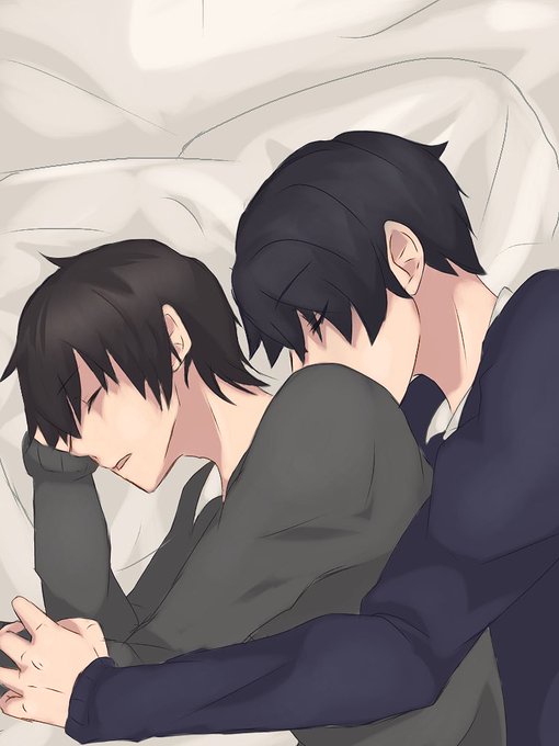 幸せに寄り添う寝るカップルイラスト・フリー素材なら「シンテリ」