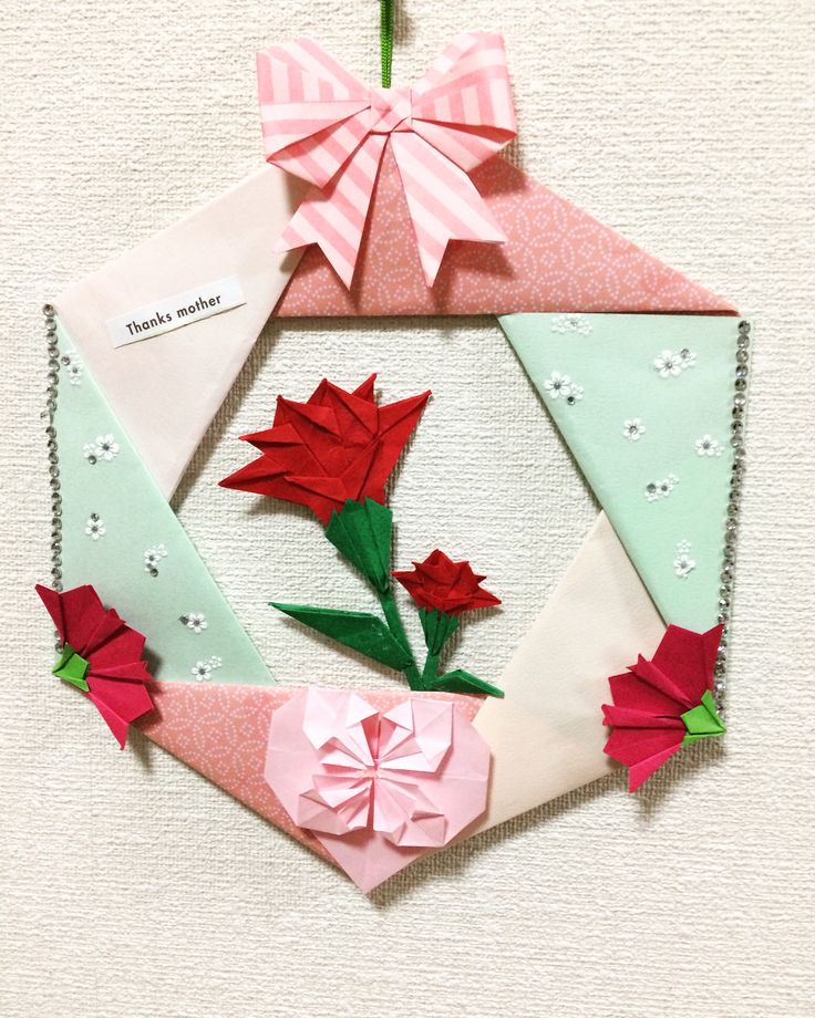 折り紙リース カーネーション 5月 花束 水玉リボン 母の日 壁面飾り 施設 病院 保育園 その他インテリア雑貨 まちこ 通販13562183Creema クリーマ