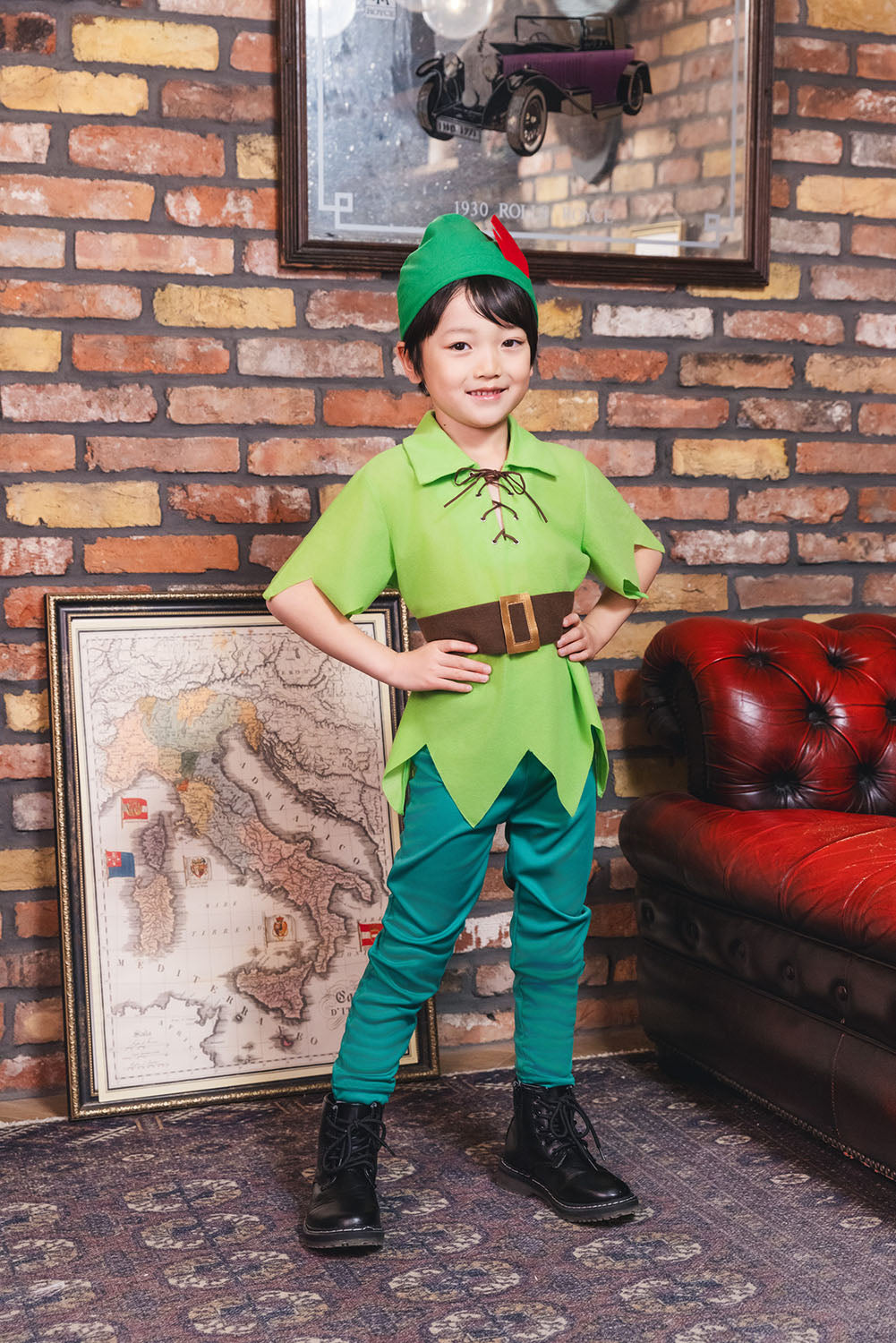 ピーターパン コスプレ 衣装 4点セット 子供 コスプレ ピーターパンみたいなコスチューム 衣装 帽子付 ピーターパン服 ハロウィン 仮装キッズコスチューム ディズニー仮装 男の子向き 学園祭り 男女兼用 舞台 衣装 子供用コスチューム