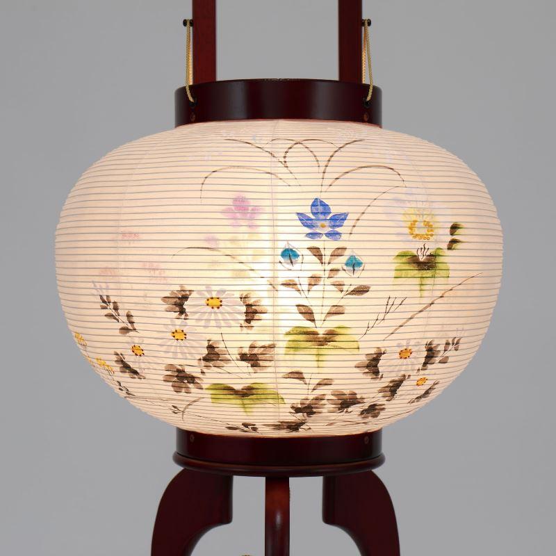 お盆提灯 八女提灯：卓上ミニ提灯 本絹二重 草木染め 蒼空 あおぞら 天然木黒美仕上げ