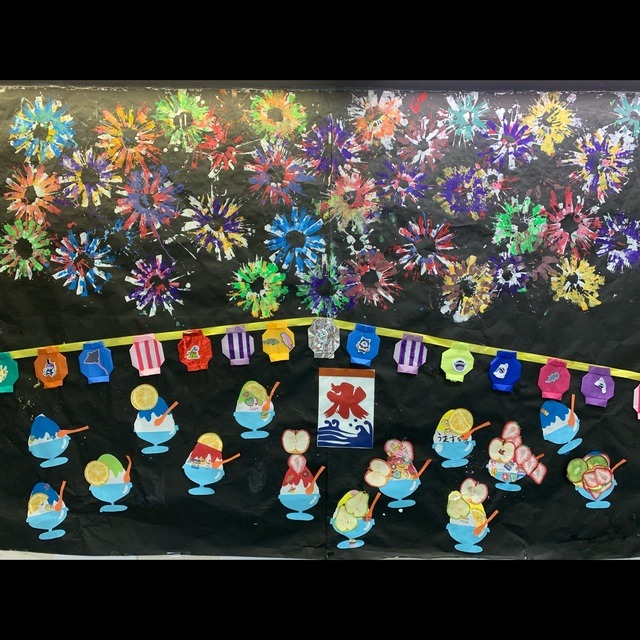 にじみ絵かき氷🍧, 水遊びが楽しめる夏にぴったりな製作です！,保育園製作壁面製作壁面壁面飾り0歳児製作1歳児製作2歳児製作保育士保育実習かき氷製作夏の製作