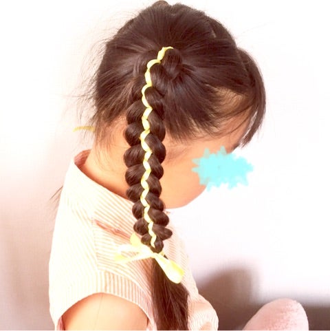 How to make 3D ribbon braid リボン入り3D三つ編み