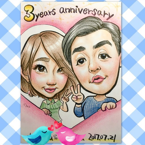 似顔絵 記念日 カップル ２人分 可愛い むぅ作 : 似顔絵オレンジスマイルヤフー店 - 通販 - Yahoo!ショッピング