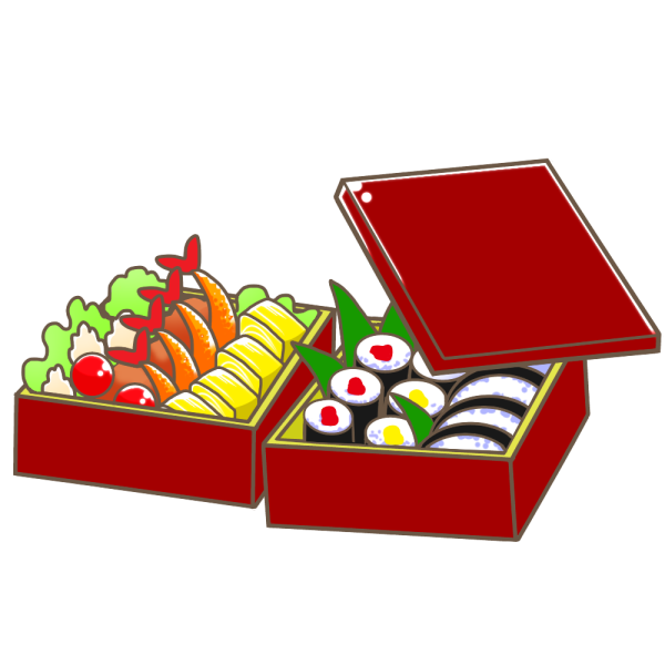 お花見会場とお弁当とシート - フリー素材集「イラストのっく」