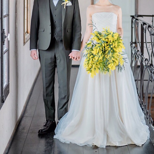 クラッチブーケ&ブートニアセット ミモザ デイジー アーティシャルフラワー ミモザのブーケ クラッチブーケ ミモザ